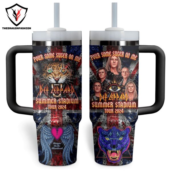 Pour Some Sucer On Me Summer Stadium Tour 2024 Def Leppard Tumbler With Handle And Straw