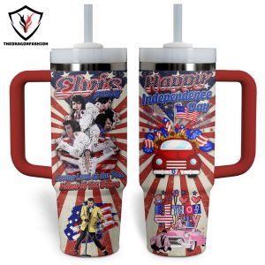 Elvis Presley Happy Independence Day Tumbler With Handle And Straw