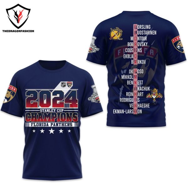 2024 Stanley Cup Champions Florida Panthers 3D T-Shirt – Blue