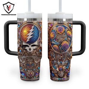 Grateful Dead Design Tumbler With Handle And Straw