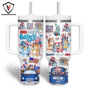 Red White Bluey Happy 4th Of July Tumbler With Handle And Straw