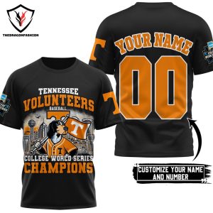 Personalized Tennessee Volunteers Baseball College World Series Champions 3D T-Shirt – Black