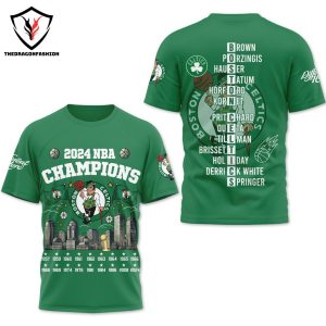 2024 NBA Champions Boston Celtics Different Here Design 3D T-Shirt – Green