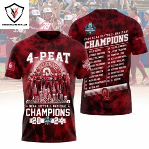 4-Peat NCAA Softball National Champions 2024 Oklahoma Sooners 3D T-Shirt