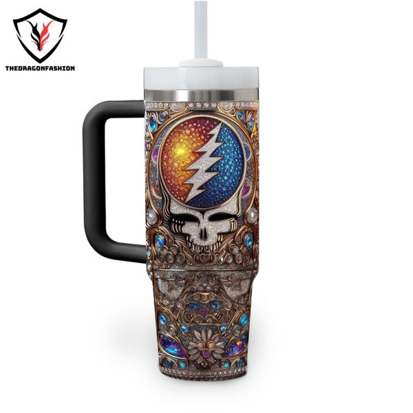 Grateful Dead Design Tumbler With Handle And Straw