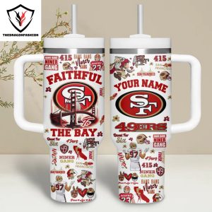 Personalized San Francisco 49ers Faithful The Bay Tumbler With Handle And Straw – White