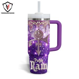 Prince Purple Rain Design Tumbler With Handle And Straw
