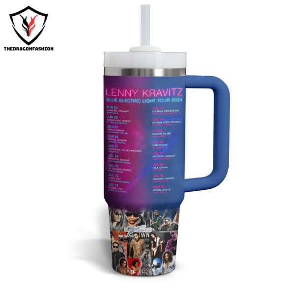 Lenny Kravitz Blue Electric Light Tour 2024 Tumbler With Handle And Straw