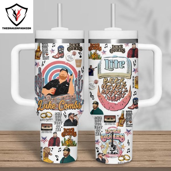 Luke Combs Beer Never Broke My Heart Tumbler With Handle And Straw