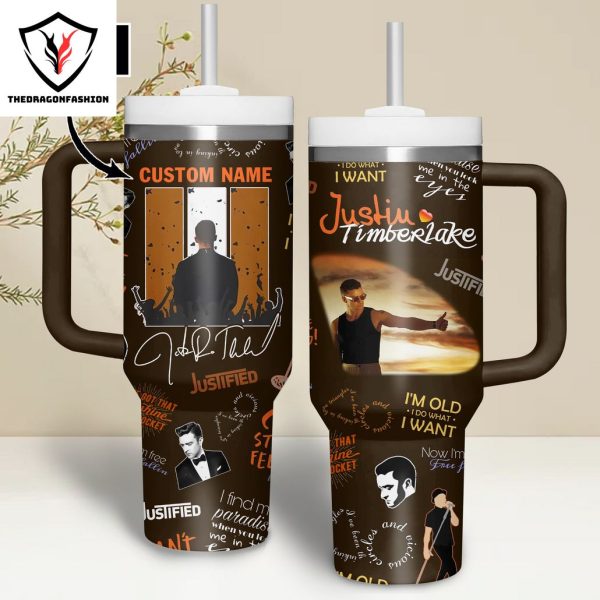 Personalized Justin Timberlake Signature Tumbler With Handle And Straw