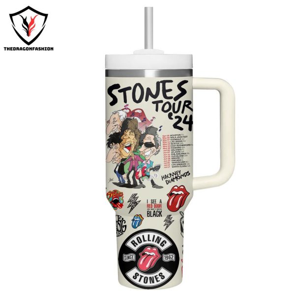 Personalized The Rolling Stones 24 Tumbler With Handle And Straw