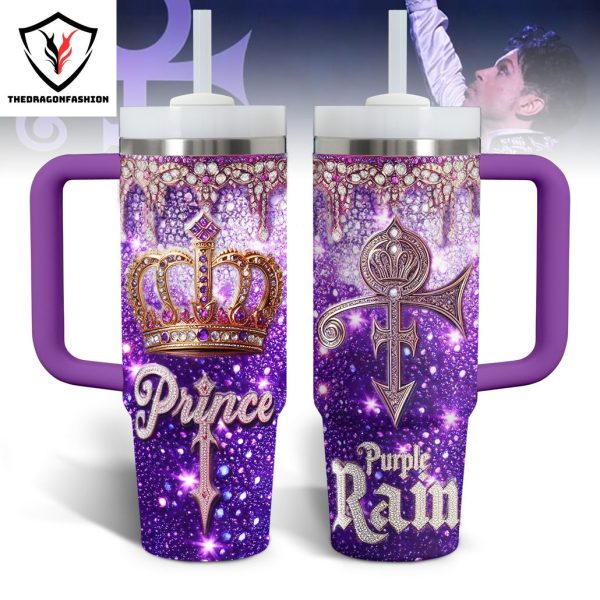 Prince Purple Rain Design Tumbler With Handle And Straw