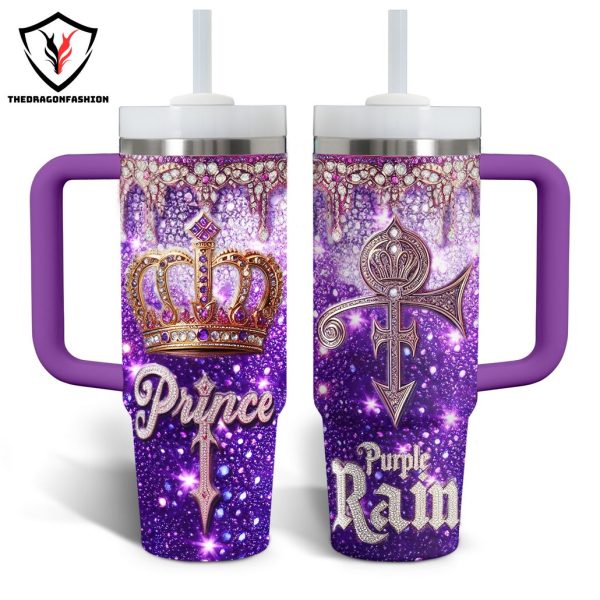 Prince Purple Rain Design Tumbler With Handle And Straw