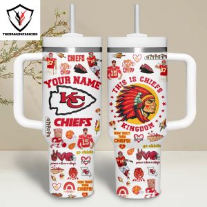 Personalized Kansas City Chiefs This Is Chiefs Kingdom Tumbler With Handle And Straw -White