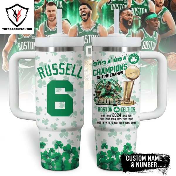 Russell 2024 NBA Final Champions 18 Time Boston Celtics Tumbler With Handle And Straw