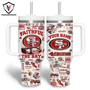 Personalized San Francisco 49ers Faithful The Bay Tumbler With Handle And Straw – White