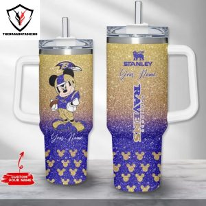 Personalized Mickey Mouse Baltimore Ravens Tumbler With Handle And Straw