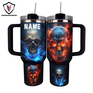 The Power Of Fire And Ice Skull Tumbler With Handle And Straw