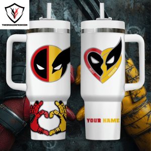 Personalized Deadpool & Wolverine Tumbler With Handle And Straw – White