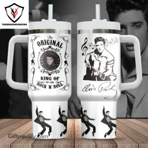 Elvis Presley Music King Of Rock N Roll Tumbler With Handle And Straw