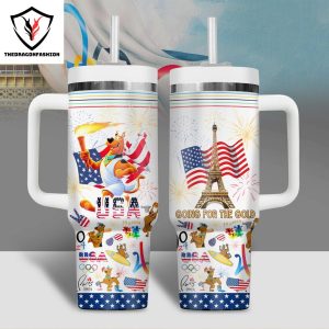 Team USA Going For The Gold Olympic Paris 2024 Tumbler With Handle And Straw