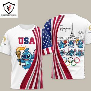 Stitch Team USA Olympics Paris 2024 3D T-Shirt – White