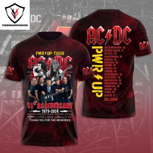 Pwr Up Tour AC DC 51St Anniversary 1973-2024 Signature Thank You For The Memories 3D T-Shirt