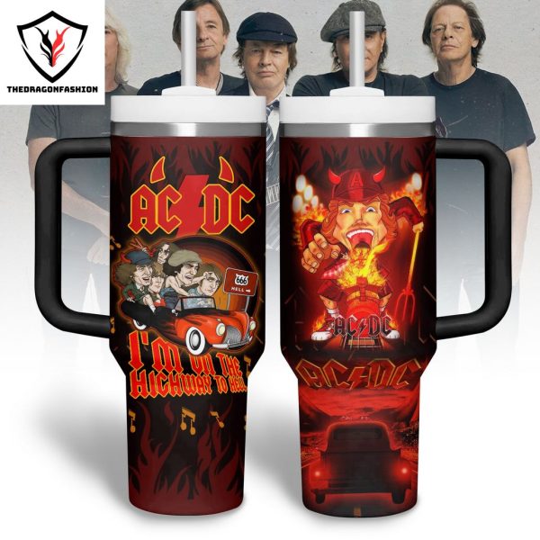 AC DC Im On The Highway To Hell Tumbler With Handle And Straw