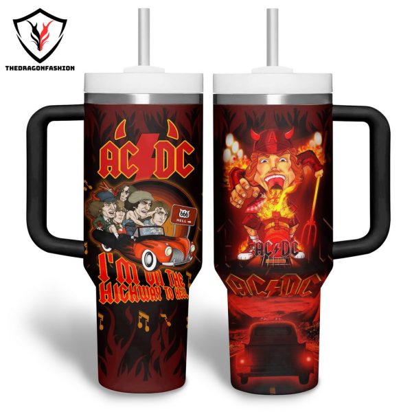 AC DC Im On The Highway To Hell Tumbler With Handle And Straw