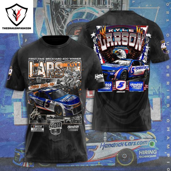 First Time Brickyard 400 Winner Kyle Larson Siganture 3D T-Shirt