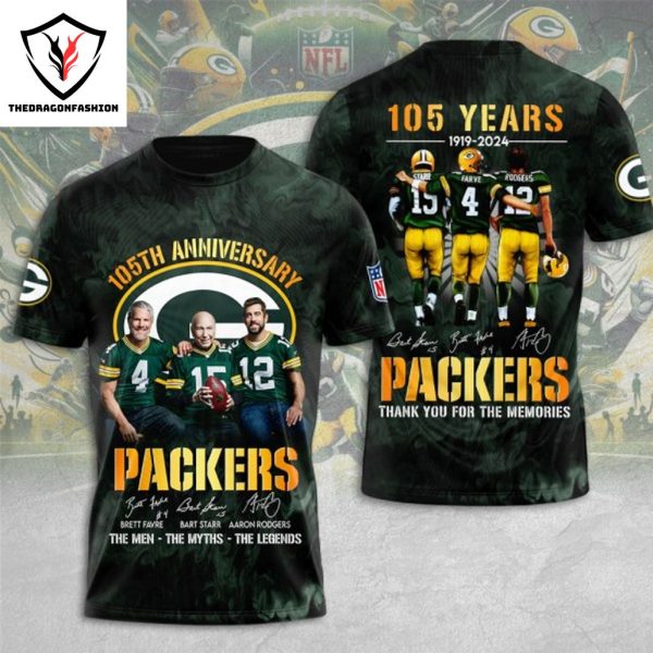 Green Bay Packers 105th Anniversary 1919-2024 Signature Thank You For The Memories 3D T-Shirt