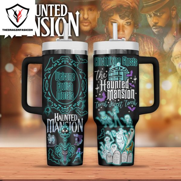 Haunted Mansion Welcome Foolish Mortals Tumbler With Handle And Straw