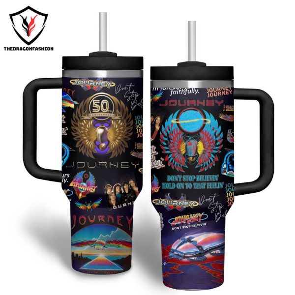 Journey Dont Stop Believin Tumbler With Handle And Straw