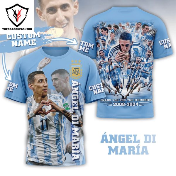 Personalized Angel Di Maria 2008-2024 Signature Thank You For The Memories 3D T-Shirt