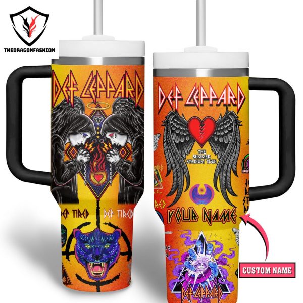 Personalized Def Leppard Tumbler With Handle And Straw