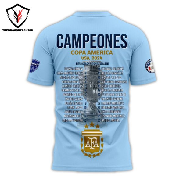 Seleccion Argentina Campeones Conmebol Copa America 2024 3D T-Shirt