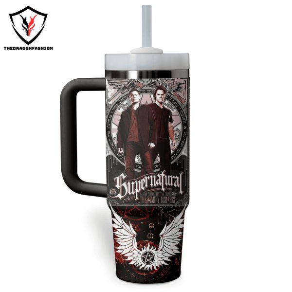 Supernatural Winchester Brothers Saving People Hunting Things Tumbler With Handle And Straw