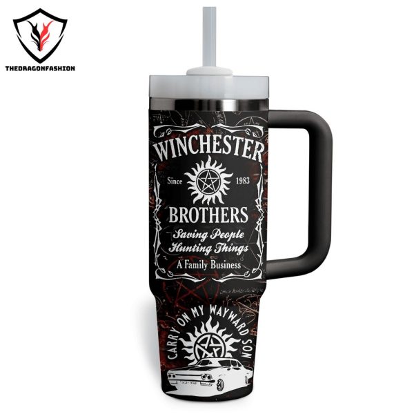 Supernatural Winchester Brothers Saving People Hunting Things Tumbler With Handle And Straw