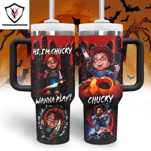 Wanna Play Hi Im Chucky 10-31 Tumbler With Handle And Straw