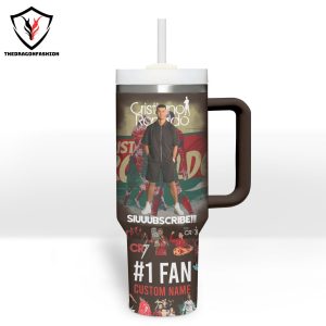 Personalized Cristiano Ronaldo Siuuubscribe Tumbler With Handle And Straw