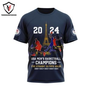 2024 USA Men Basketball Champions Five Straight Olympic Gold Design 3D T-Shirt