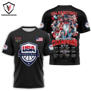 USA Men Basketball 2024 Olympic Champions Signature Design 3D T-Shirt