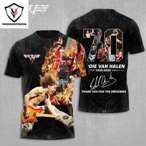 Eddie Van Halen 1955-2025 Rock N Roll Signature Thank You For The Memories 3D T-Shirt