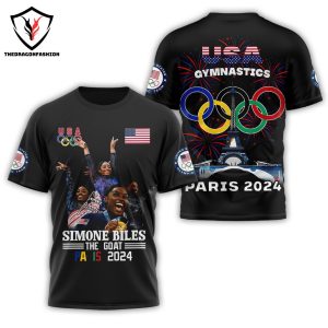 Simone Biles The Goat Paris 2024 Gymnastics 3D T-Shirt – White