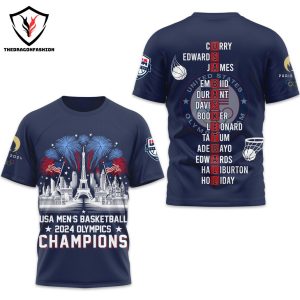 USA Men Basketball Olympics 2024 Champions Design 3D T-Shirt – Blue