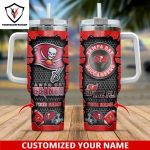 Personalized Tampa Bay Buccaneers Football Tumbler With Handle And Straw