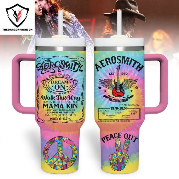 Aerosmith Dream On 54th Anniversary 1970-2024 Signature Thank You For The Memories Tumbler With Handle And Straw