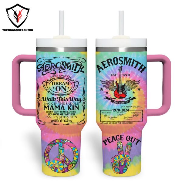 Aerosmith Dream On 54th Anniversary 1970-2024 Signature Thank You For The Memories Tumbler With Handle And Straw