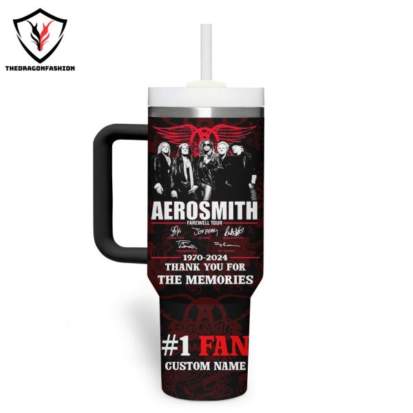 Aerosmith Rock & Roll 1970-2024 Signature Thank You For The Memories Tumbler With Handle And Straw