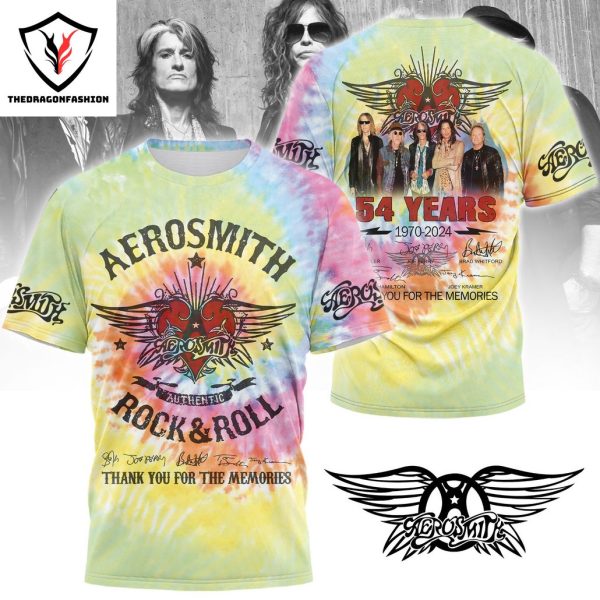 Aerosmith Rock & Roll Signature Thank You For The Memories 54 Years 1970-2024 Design 3D T-Shirt